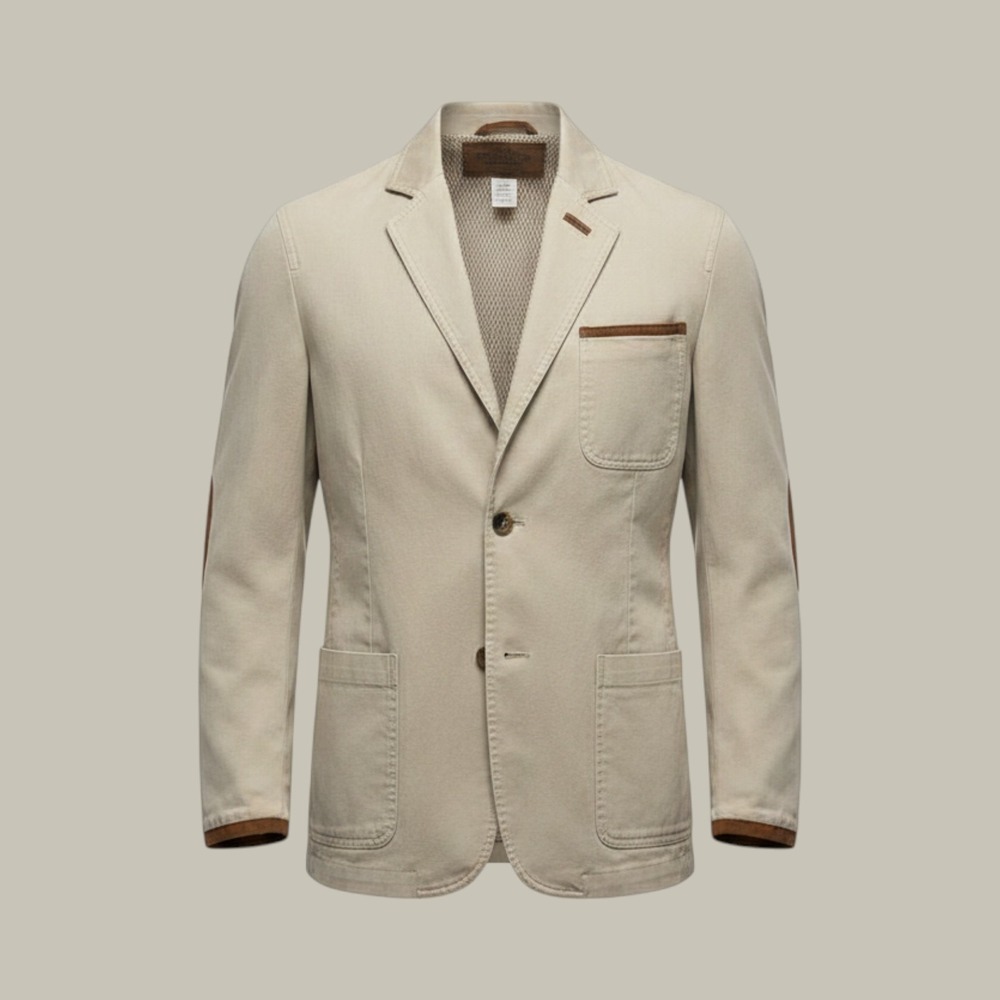 Roundtree & Yorke Outfitters Cotton Canvas Khaki Blazer Chore Coat Elbow Patches